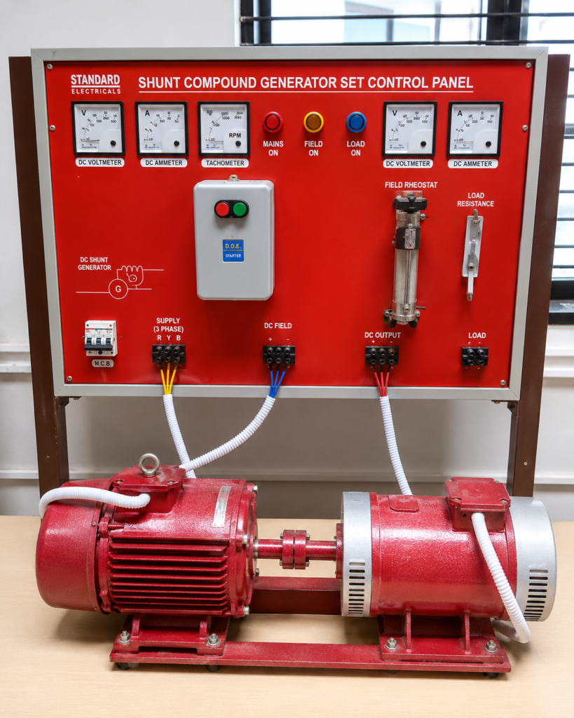 D.C. Compound Generator with control panel including fitted rheostat, voltmeter, ammeter and breaker