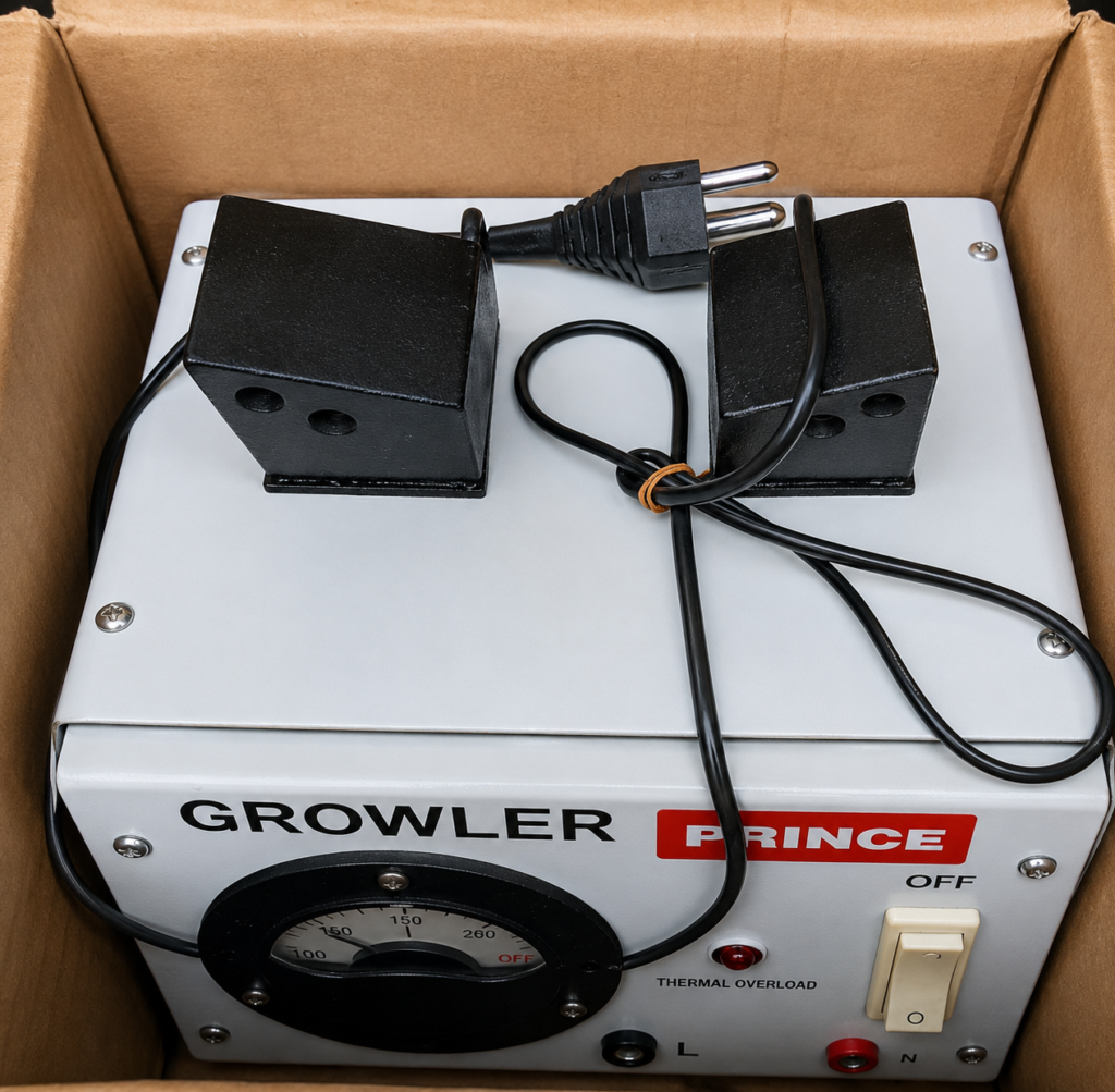 Growler 230 V, 50 Hz, Single Phase, Adjustable jaws, Testing armature with ampere meter and testing probes.