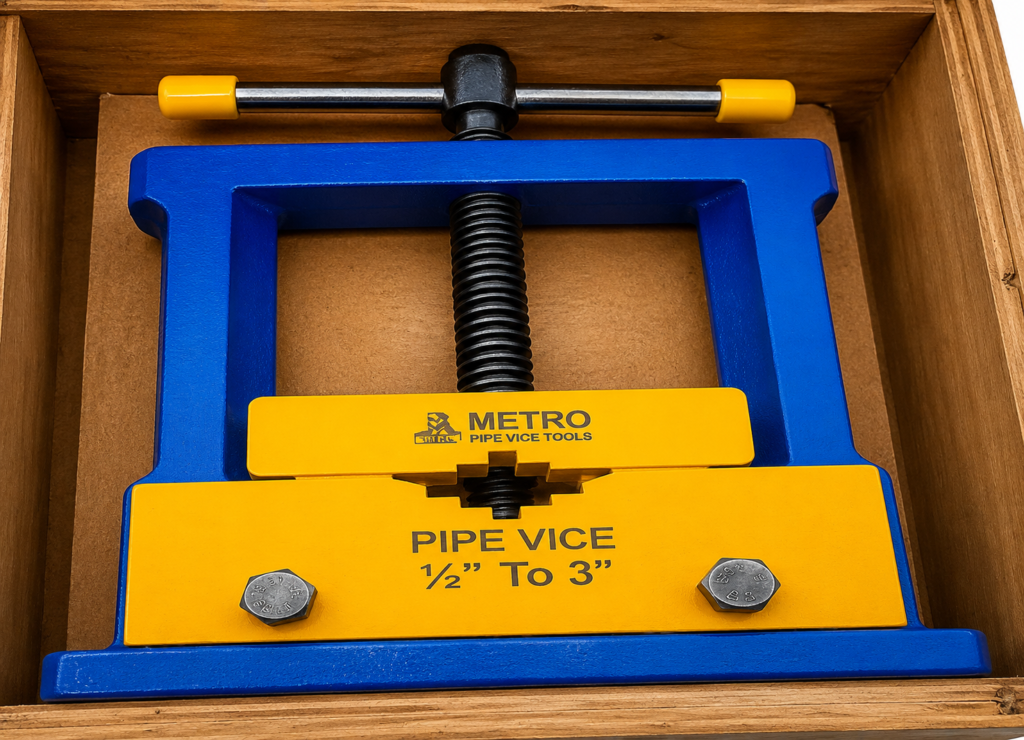 Pipe vice Cast Iron with hardened jaw open type
