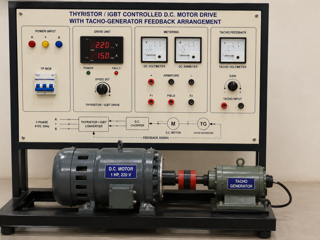 Thyristor IGBT controlled D.C. motor drive with tacho-generator feedback arrangement 1 HP